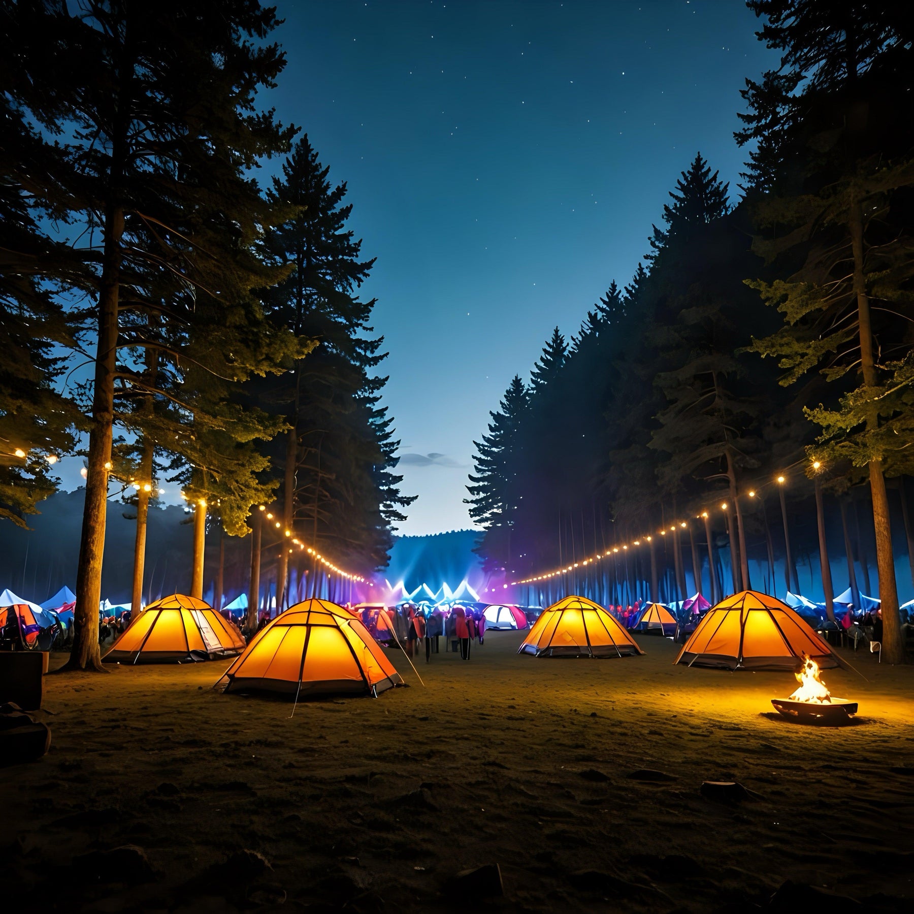 An image of tents in a forest at night time. Festival Season Is Upon Us! - Little and Giant Explorers