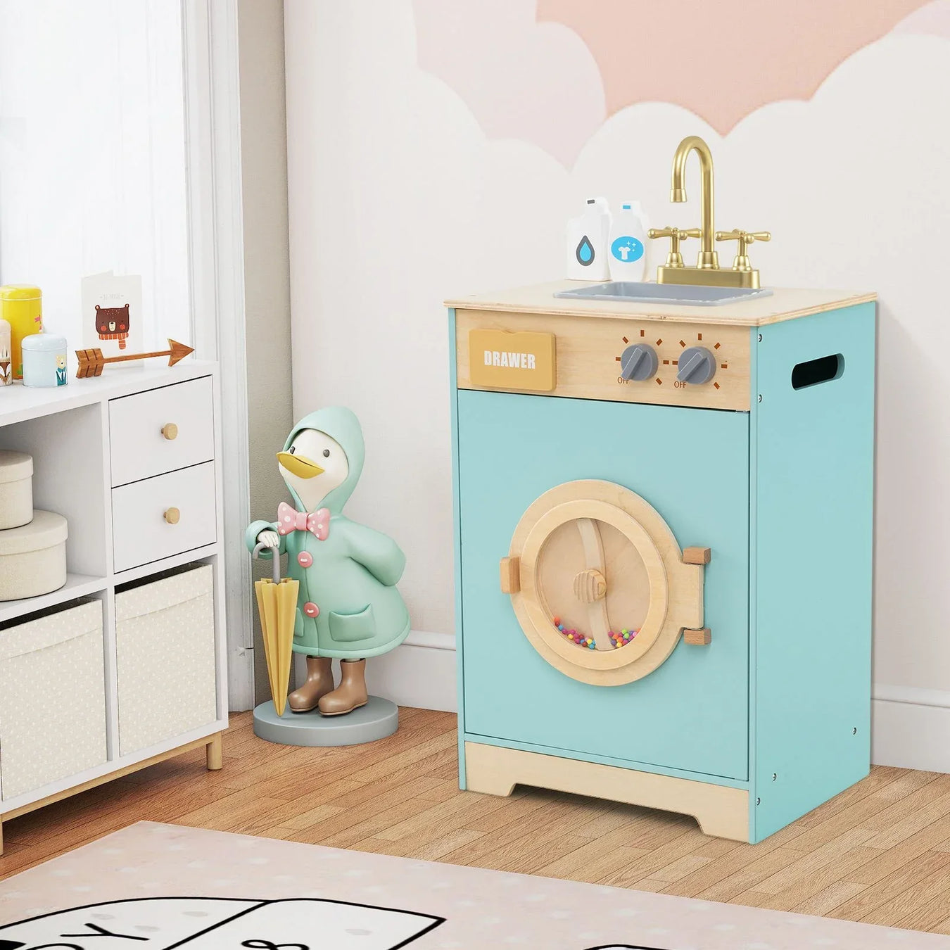 Kids pretend play washing machine in a playroom setting | Little and Giant Explorers
