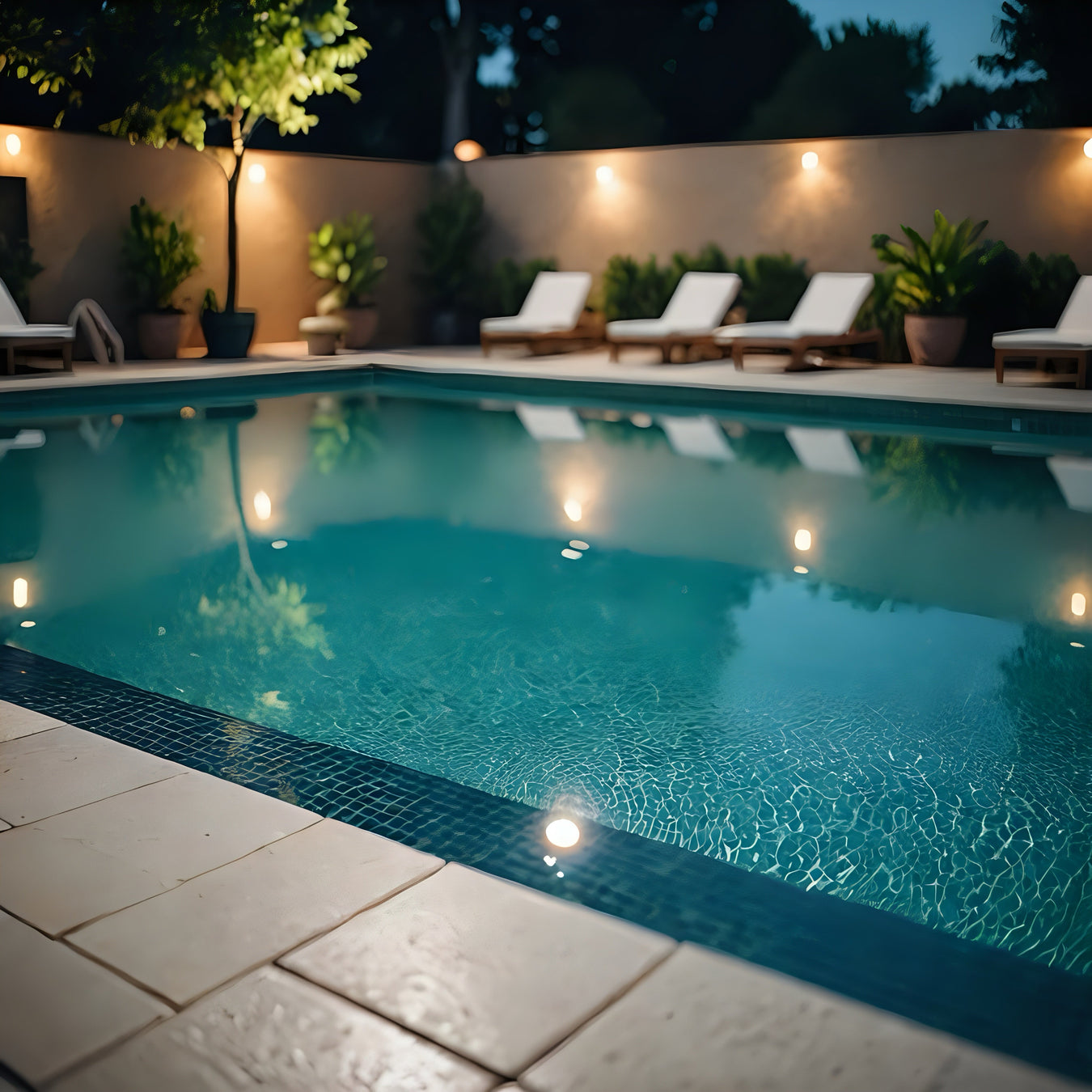 An image of a Swimming Pool at night for the Swimming Pools collection | Little and Giant Explorers