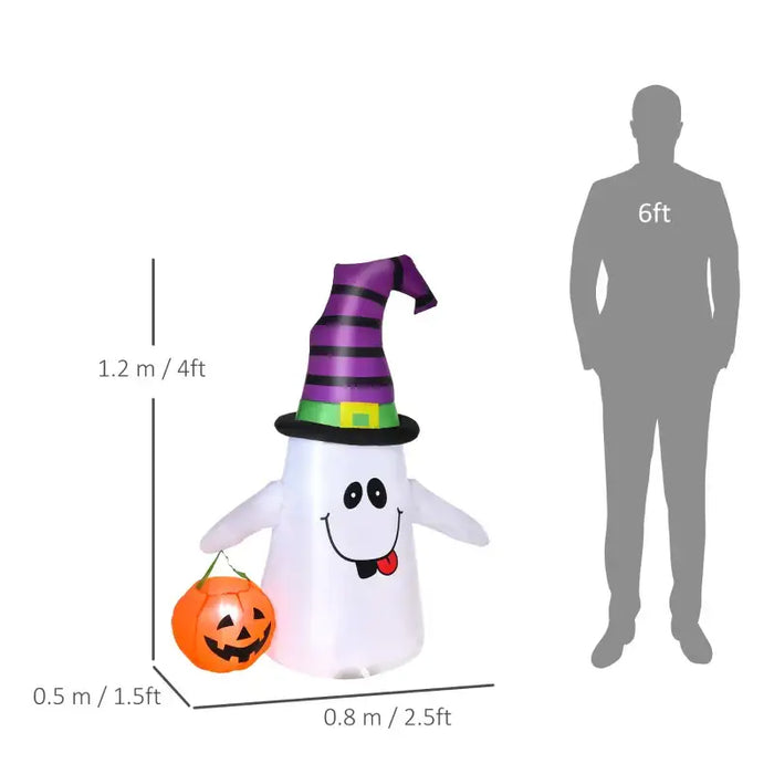 1.2m Inflatable Witch Ghost with Pumpkin Lantern | LED Lights and Weather-Resistant Polyester HOMCOM - Little and Giant Explorers HOMCOM