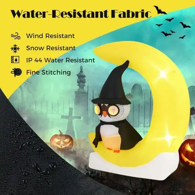 1.55m Inflatable Halloween Owl on Luminous Crescent Moon | LED and Tunnel Lights COSTWAY - Little and Giant Explorers Costway