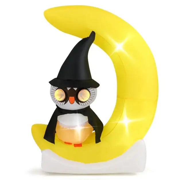 1.55m Inflatable Halloween Owl on Luminous Crescent Moon | LED and Tunnel Lights COSTWAY - Little and Giant Explorers Costway