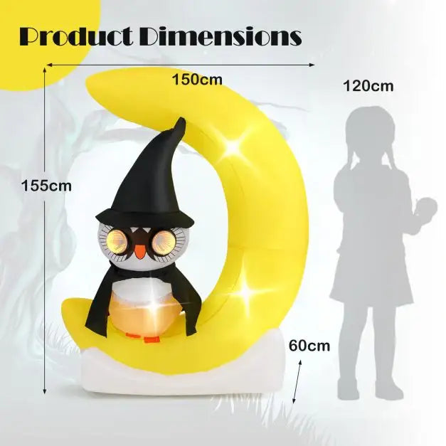1.55m Inflatable Halloween Owl on Luminous Crescent Moon | LED and Tunnel Lights COSTWAY - Little and Giant Explorers Costway