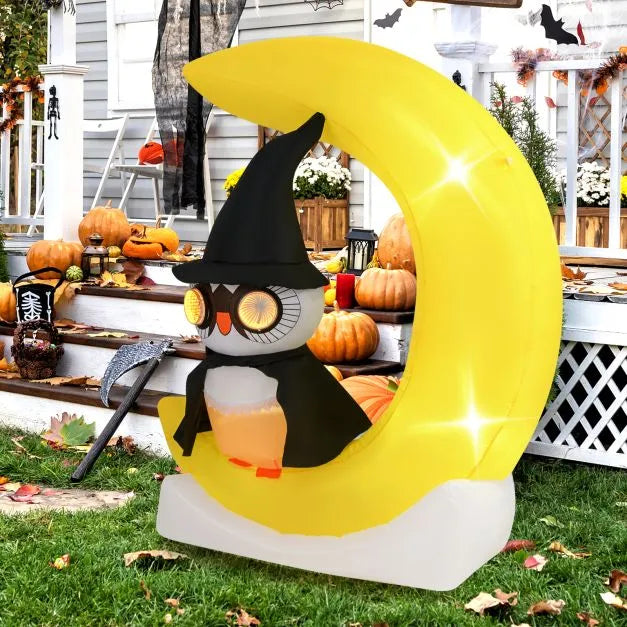 1.55m Inflatable Halloween Owl on Luminous Crescent Moon | LED and Tunnel Lights COSTWAY - Little and Giant Explorers Costway