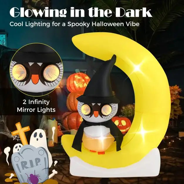 1.55m Inflatable Halloween Owl on Luminous Crescent Moon | LED and Tunnel Lights COSTWAY - Little and Giant Explorers Costway