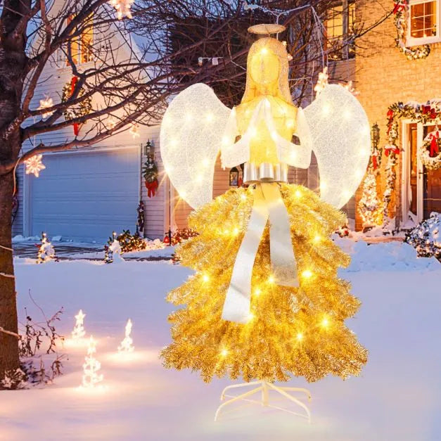 1.57m Christmas Illuminated Angel Tree - Hands Clasped | 150 Warm White LED Lights COSTWAY - Little and Giant Explorers Costway