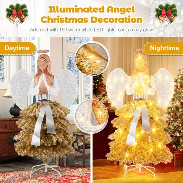 1.57m Christmas Illuminated Angel Tree - Hands Clasped | 150 Warm White LED Lights COSTWAY - Little and Giant Explorers Costway