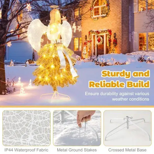 1.57m Christmas Illuminated Angel Tree - Hands Clasped | 150 Warm White LED Lights COSTWAY - Little and Giant Explorers Costway