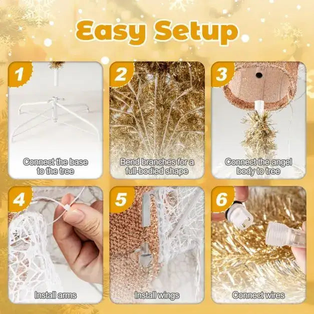 1.57m Christmas Illuminated Angel Tree - Hands Clasped | 150 Warm White LED Lights COSTWAY - Little and Giant Explorers Costway