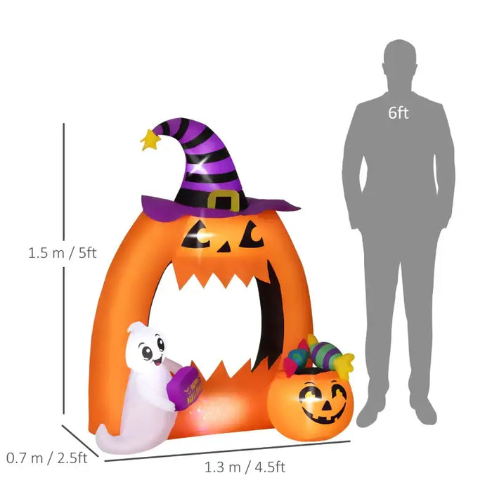 1.5m Halloween Inflatable Pumpkin Archway with Ghost | LED Lights - Outdoor Decoration OUTSUNNY - Little and Giant Explorers Outsunny