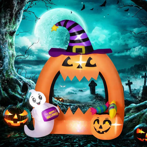 1.5m Halloween Inflatable Pumpkin Archway with Ghost | LED Lights - Outdoor Decoration OUTSUNNY - Little and Giant Explorers Outsunny