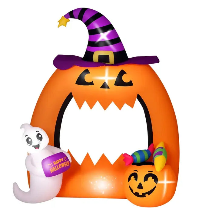 1.5m Halloween Inflatable Pumpkin Archway with Ghost | LED Lights - Outdoor Decoration OUTSUNNY - Little and Giant Explorers Outsunny