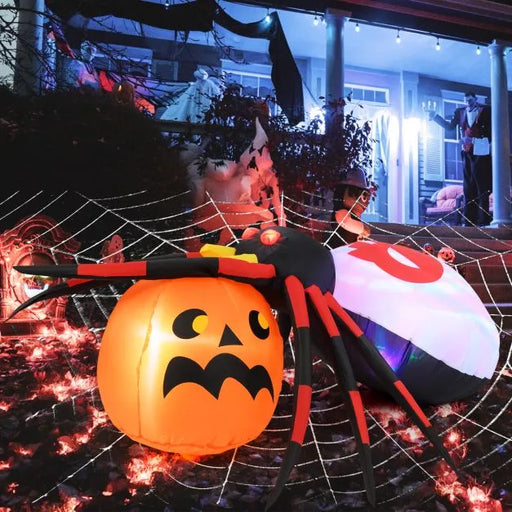 1.5m Inflatable Halloween Spider and Pumpkin | LED, Flashing Eyes and Rotating Light COSTWAY - Little and Giant Explorers Costway