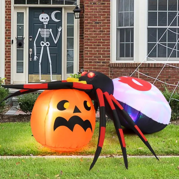 1.5m Inflatable Halloween Spider and Pumpkin | LED, Flashing Eyes and Rotating Light COSTWAY - Little and Giant Explorers Costway