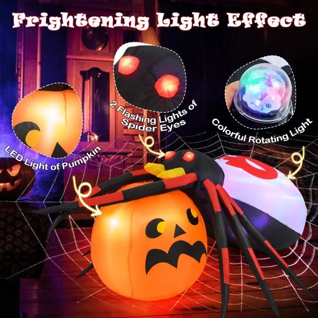 1.5m Inflatable Halloween Spider and Pumpkin | LED, Flashing Eyes and Rotating Light COSTWAY - Little and Giant Explorers Costway