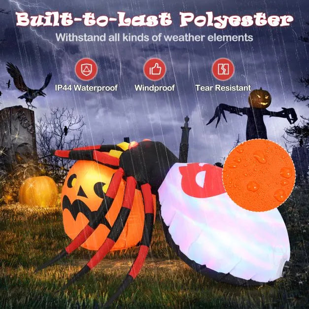 1.5m Inflatable Halloween Spider and Pumpkin | LED, Flashing Eyes and Rotating Light COSTWAY - Little and Giant Explorers Costway