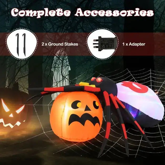 1.5m Inflatable Halloween Spider and Pumpkin | LED, Flashing Eyes and Rotating Light COSTWAY - Little and Giant Explorers Costway
