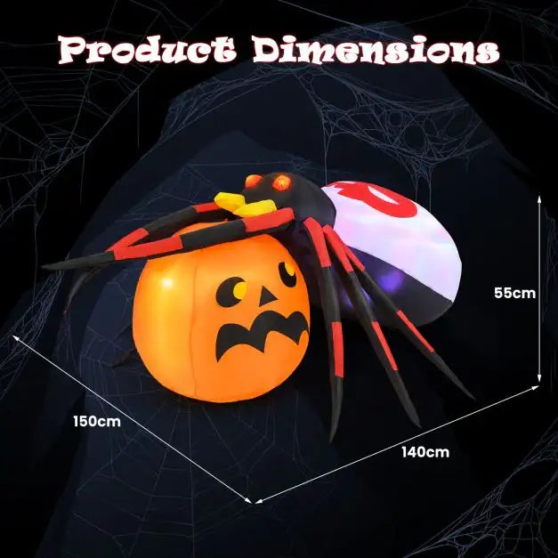 1.5m Inflatable Halloween Spider and Pumpkin | LED, Flashing Eyes and Rotating Light COSTWAY - Little and Giant Explorers Costway