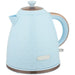 Light blue electric kettle with a textured design on a white background