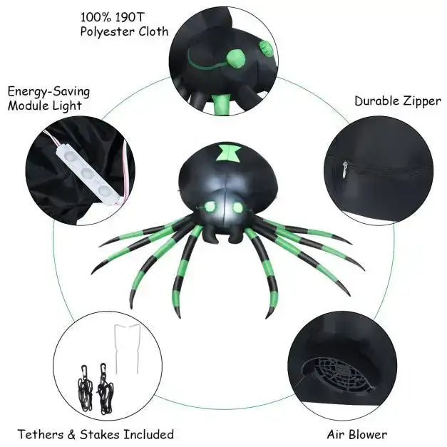 1.8m Halloween Inflatable Spider - Giant Design | LED Lights and Self-Inflating COSTWAY - Little and Giant Explorers Costway