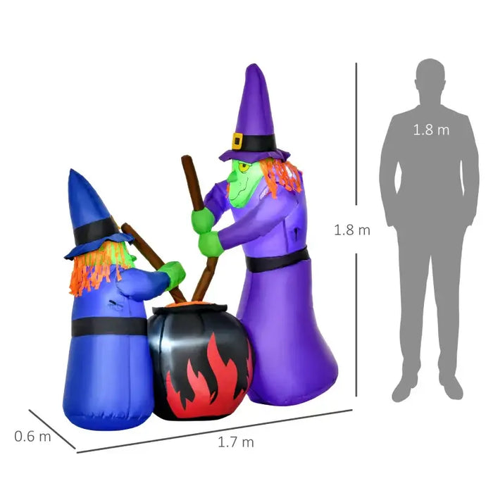 1.8m Halloween Inflatable Witches with Cauldron | LED Lights - Outdoor Decoration HOMCOM - Little and Giant Explorers HOMCOM