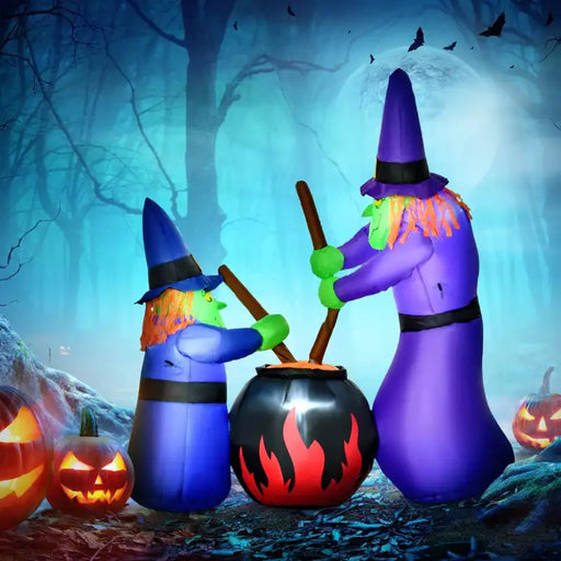 1.8m Halloween Inflatable Witches with Cauldron | LED Lights - Outdoor Decoration HOMCOM - Little and Giant Explorers HOMCOM