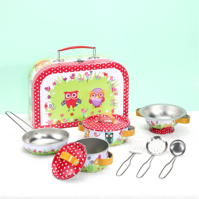 10-Piece Tin Kitchenware Set with Carry Case - Animals | Pretend Cooking Pots, Pans and Utensils SOKA® - Little and Giant Explorers SOKA Play Imagine Learn
