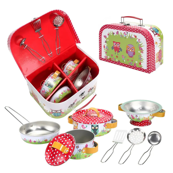 10-Piece Tin Kitchenware Set with Carry Case - Animals | Pretend Cooking Pots, Pans and Utensils SOKA® - Little and Giant Explorers SOKA Play Imagine Learn
