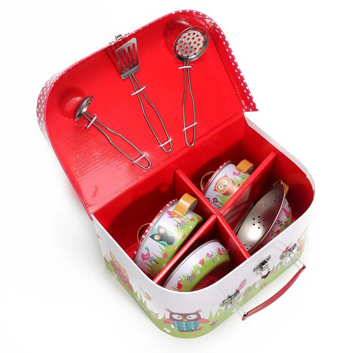 10-Piece Tin Kitchenware Set with Carry Case - Animals | Pretend Cooking Pots, Pans and Utensils SOKA® - Little and Giant Explorers SOKA Play Imagine Learn