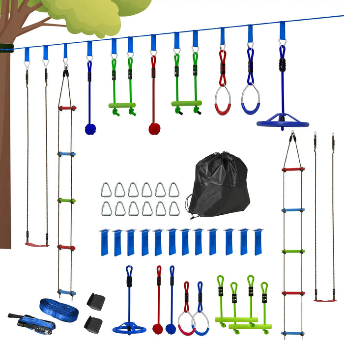 10-Piece Zip Line Kit for Kids with 10m Slackline - Little and Giant Explorers AIYAPLAY