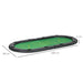 10 player folding oval poker table mat with green felt, cup holders, and size dimensions
