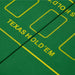 Green folding poker table mat with yellow Texas Hold'em markings