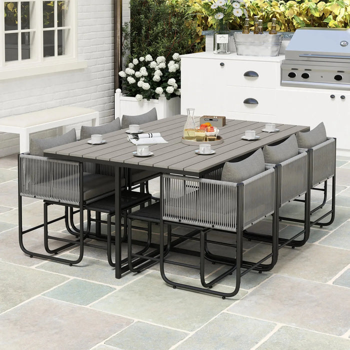 10 Seater Rattan Cube Garden Furniture Set in Grey - Little and Giant Explorers Outsunny