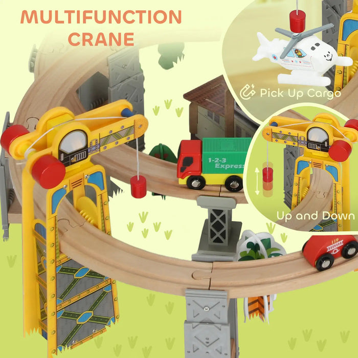 100-Piece Wooden City Train Set | Battery-Powered Engine, Crane and Multi-Level Track AIYAPLAY - Little and Giant Explorers