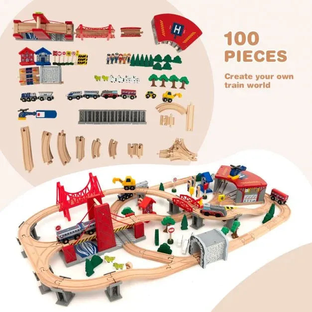 100-Piece Wooden Train Table with Reversible Tabletop - Little and Giant Explorers Costway