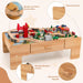 100-Piece Wooden Train Table with Reversible Tabletop - Little and Giant Explorers Costway