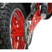 Close-up of rear wheel, chain, and red frame of 1000W electric scooter with off-road tire