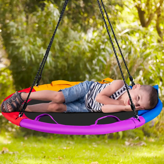 Saucer Swing Net Colourful Galvanised Steel Frame | 100cm Diameter with Pillow and Handles - Little and Giant Explorers Costway