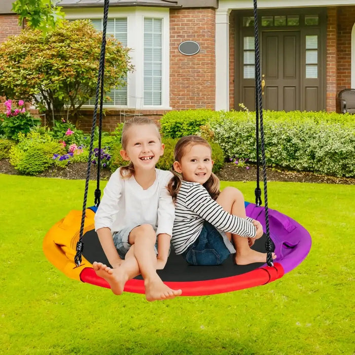 Saucer Swing Net Colourful Galvanised Steel Frame | 100cm Diameter with Pillow and Handles - Little and Giant Explorers Costway