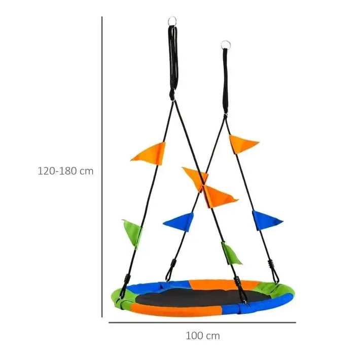 100cm adjustable saucer tree swing with colorful flags for outdoor garden play