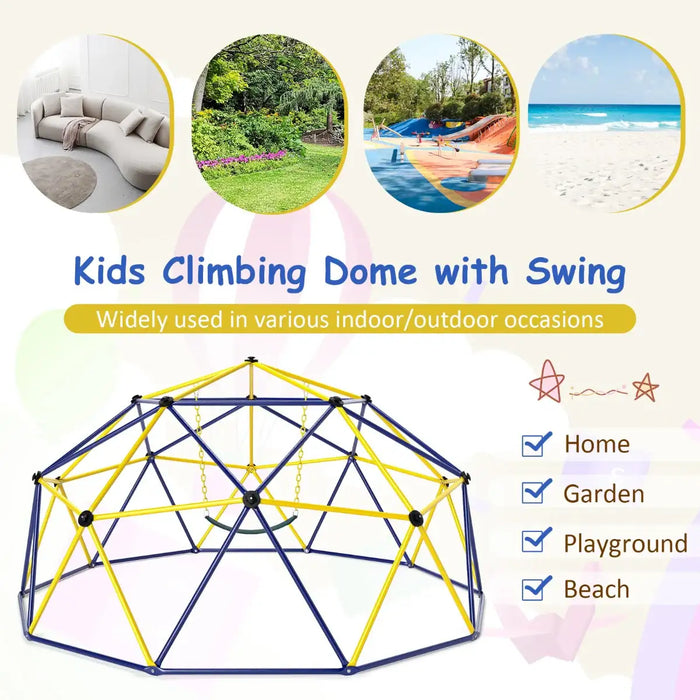 10FT Dome Climber with Swing | Ultimate Indoor/Outdoor Playground (Blue Edition) - Little and Giant Explorers Costway