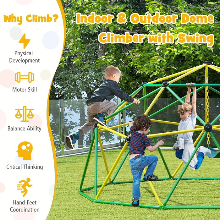 10FT Dome Climber with Swing | Ultimate Indoor/Outdoor Playground (Green Edition) - Little and Giant Explorers Costway