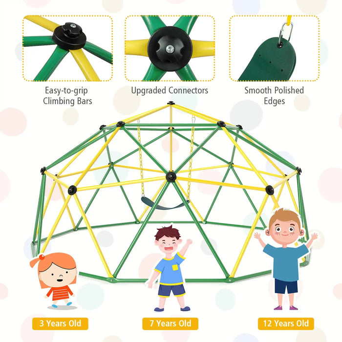 10FT Dome Climber with Swing | Ultimate Indoor/Outdoor Playground (Green Edition) - Little and Giant Explorers Costway
