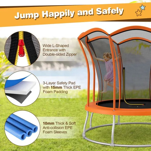 10FT Flower Shape Trampoline with Galvanised Steel Frame in Orange - Little and Giant Explorers Costway