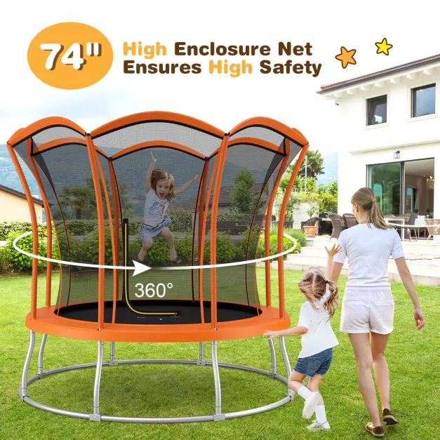 10FT Flower Shape Trampoline with Galvanised Steel Frame in Orange - Little and Giant Explorers Costway