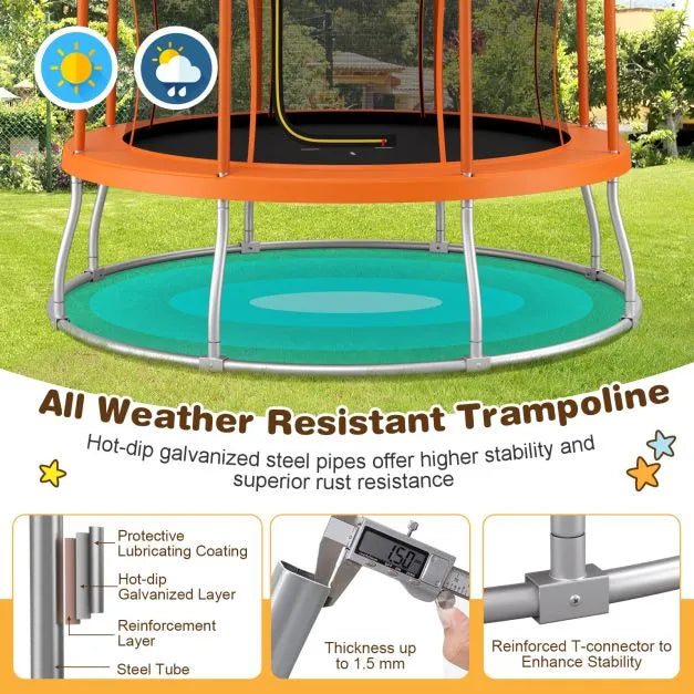 10FT Flower Shape Trampoline with Galvanised Steel Frame in Orange - Little and Giant Explorers Costway