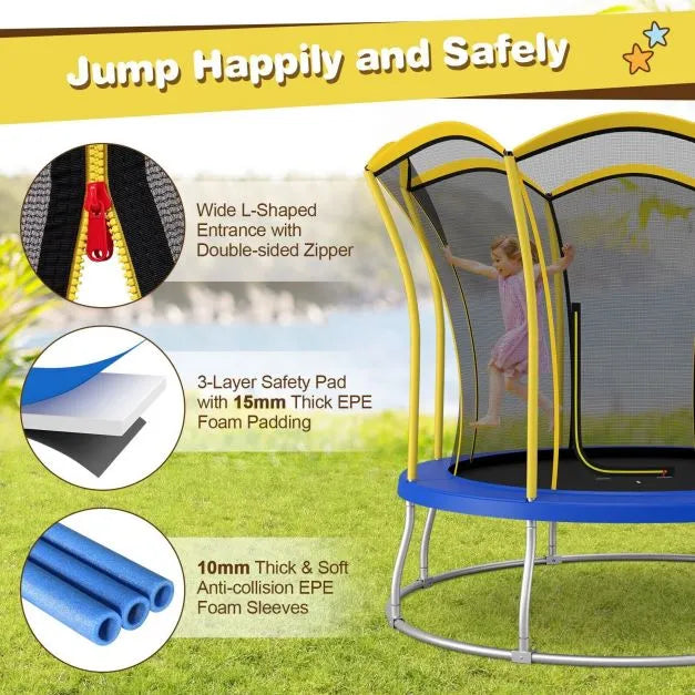 10FT Flower Shaped Trampoline with Galvanised Steel Frame in Yellow - Little and Giant Explorers Costway