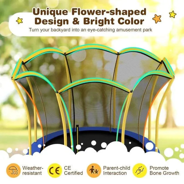 10FT Flower Shaped Trampoline with Galvanised Steel Frame in Yellow - Little and Giant Explorers Costway