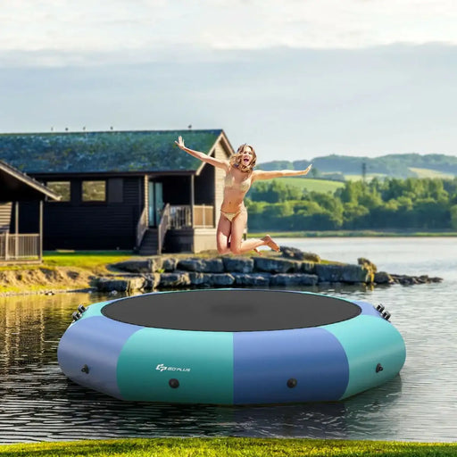 10ft Inflatable Water Bouncer Platform | 3m Lake Trampoline with Ladder and Anchor COSTWAY - Little and Giant Explorers Costway