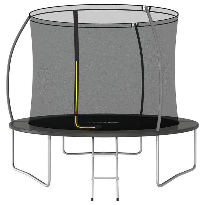 10ft round black and grey garden trampoline with safety net and metal ladder
